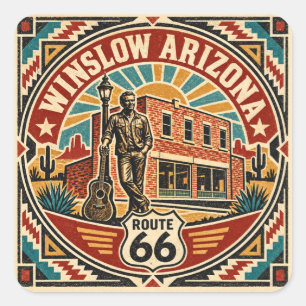 Sticker Carré Route 66 Winslow Arizona Rétro Sud-Ouest Americana