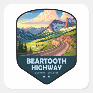 Sticker Carré Route de Beartooth Montana Wyoming Bouclier