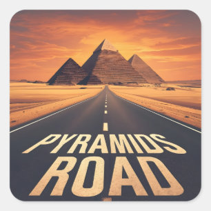Sticker Carré Route des Pyramides de Feu Egypte Désert Art