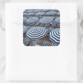 Sticker Carré Rows of Striped Beach Umbrellas With Sun Beds (Sac)