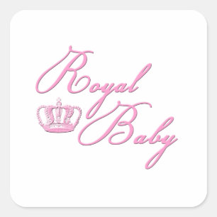 Sticker Carré Royal Baby Rose avec couronne