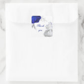 Sticker Carré royal bleu & argent fleurs blanc merci (Sac)