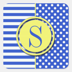 Sticker Carré Royal Blue Combinaison Pois Et Bandes