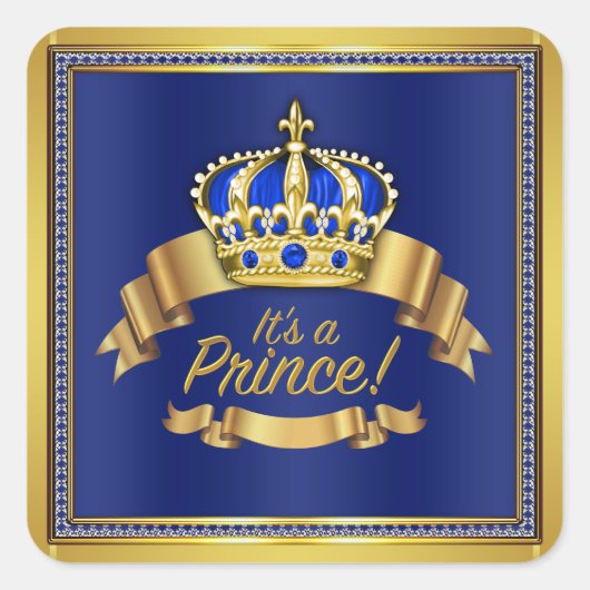 Sticker Carré Royal Blue Gold Prince Baby shower (Devant)