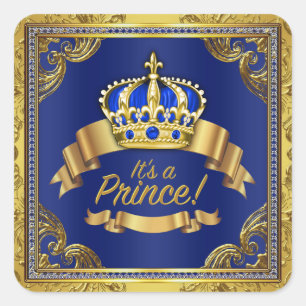 Sticker Carré Royal Blue Gold Prince Baby shower