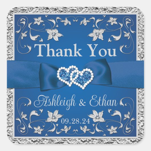 Sticker Carré Royal Blue, Grey Deux Coeurs, Un Amour (Devant)