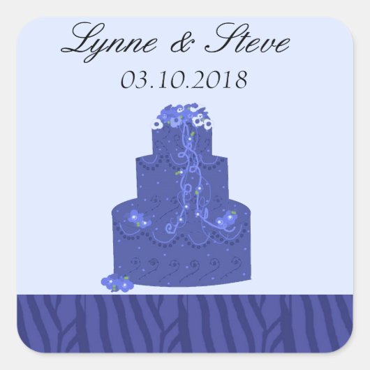 Sticker Carré Royal Blue Mariage Cake Enregistrer la date (Devant)
