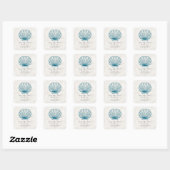 Sticker Carré Royal Blue Rustic Seashell Enregistrer la date (Feuille)