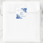 Sticker Carré Royal Blue Silver Flourish Wedding Favor Seals (Sac)