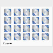 Sticker Carré Royal Blue Silver Flourish Wedding Favoriser (Feuille)