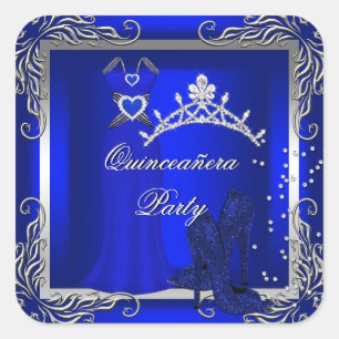 Sticker Carré Royal Blue Silver Quinceanera Blue High Heel Chaus