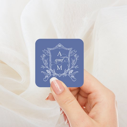 Sticker Carré Royal Blue Vintage Crest Mariage
