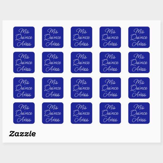 Sticker Carré Royal Blue White Script moderne Mis Quince Anos (Feuille)