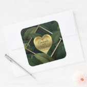 Sticker Carré Royal Dark Green Feuille Gold Frame Mariage (Enveloppe)