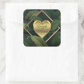 Sticker Carré Royal Dark Green Feuille Gold Frame Mariage (Sac)