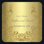 Sticker Carré Royal Gold Abstrait Peacock Mariage<br><div class="desc">Design très élégant avec des Peacocks arrière - plan doré et abstrait or brillant pour un événement spécial mariage. Personnalisez avec vos propres informations. Si vous devez déplacer le texte ou modifier la taille, la police ou la couleur, cliquez sur Customiser l'outil It. Matching Faire-part de mariage, Save the Date,...</div>