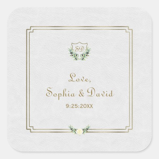 Sticker Carré Royal Gold Crest Mariage de verdure luxuriante (Devant)