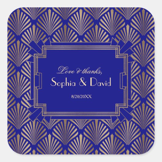 Sticker Carré Royal Navy Blue Gold Great Gatsby Art Déco Mariage (Devant)