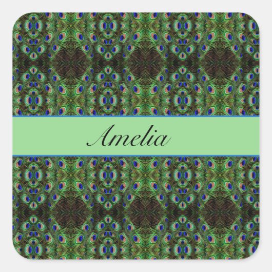 Sticker Carré Royal Plumage - Luxe Peacock Motif en plumes (Devant)
