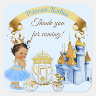 Sticker Carré Royal Princess Castle Carriage Blue Gold Girl