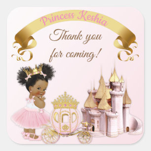 Sticker Carré Royal Princess Castle Carriage Rose Gold Girl