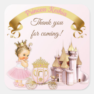 Sticker Carré Royal Princess Castle Carriage Rose Gold Girl