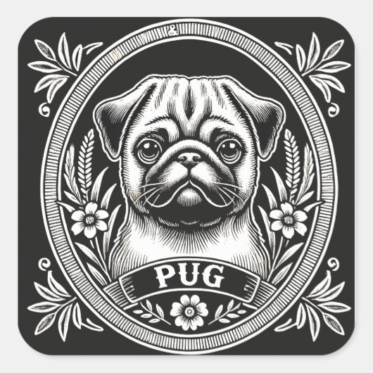 Sticker Carré "Royal Pug Portrait" (Devant)