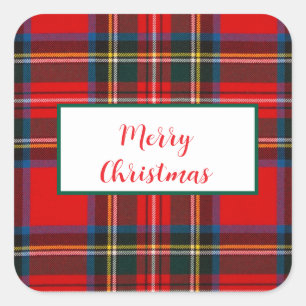 Sticker Carré Royal Stewart Christmas MERRY XMAS Plaid Wreath
