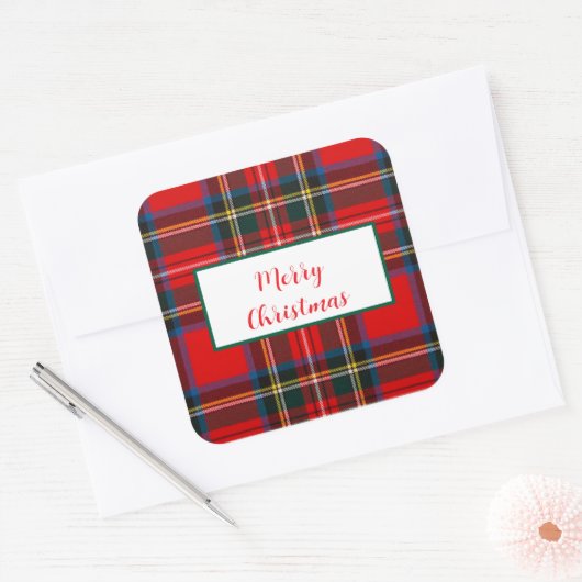Sticker Carré Royal Stewart Christmas MERRY XMAS Plaid Wreath (Enveloppe)