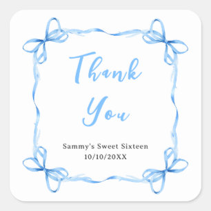 Sticker Carré Ruban Coquette Bleu Merci Sweet Sixteen