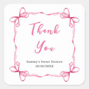 Sticker Carré Ruban Coquette Rose Merci Sweet Sixteen