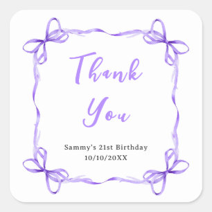 Sticker Carré Ruban Coquette Violet Fête d'anniversaire Merci