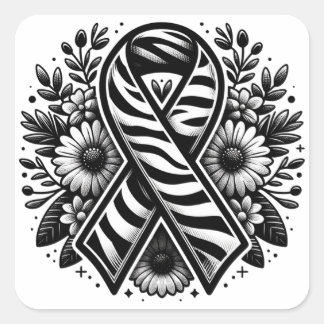 Sticker Carré Ruban de sensibilisation aux maladies rares avec f