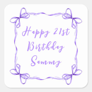 Sticker Carré Ruban Mignardise Violet Joyeux Anniversaire