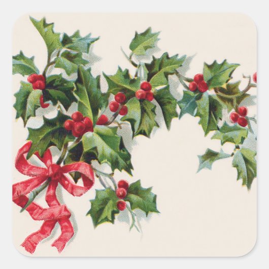 Sticker Carré Ruban rouge Holly Winterberry (Devant)