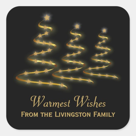 Sticker Carré Rubans dorés stylisés Arbres de Noël Noir (Devant)