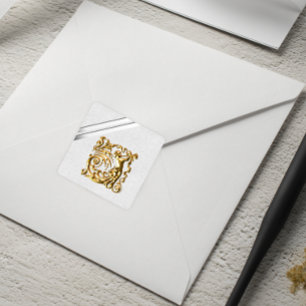 Sticker Carré Rubans en argent et Mariage en or