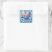 Sticker Carré Rubans en dentelle bleue Valentine Coeur (Sac)