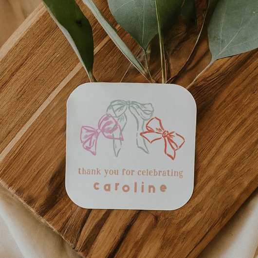 Sticker Carré Rubans et vaches Anniversaire Merci Favor