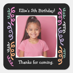 Sticker Carré Rubans personnalisés pour fête d'anniversaire 5 an