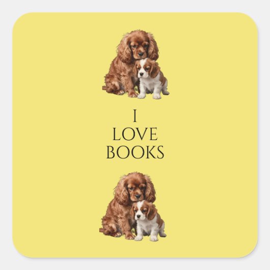 Sticker Carré Ruby Cavalier Spaniel et son chiot Blenheim (Devant)