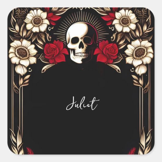 Sticker Carré Ruby Claret Cœur Rouge Noir Mariage Shower (Devant)