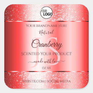 Sticker Carré Ruby Red Soft Parties scintillant Produit Étiquett