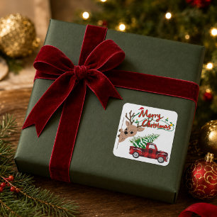 Sticker Carré Rudolph Joyeux Noël Plaid Vintage Camion