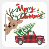 Sticker Carré Rudolph Joyeux Noël Plaid Vintage Camion (Devant)