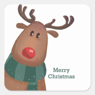 Sticker Carré Rudolph Le renne de nez rouge Joyeux Noël