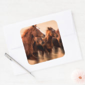 Sticker Carré running horses, blur and flying manes (Enveloppe)