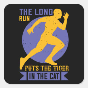 Sticker Carré Running - Long run met le tigre dans le chat
