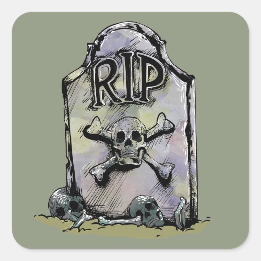Sticker Carré Rupture d'aquarelle RIP ou Tombstone (Devant)
