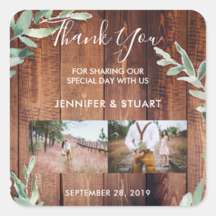 Sticker Carré Russe aquarelle feuille photo Merci mariage